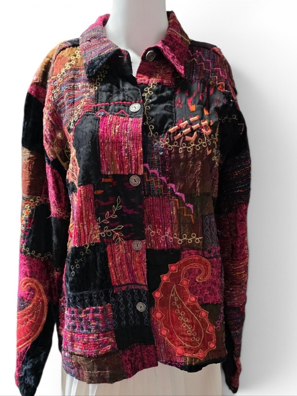 Vtg 90s Chico's Design Patchwork Whimsigoth Jacket Size 3 XL